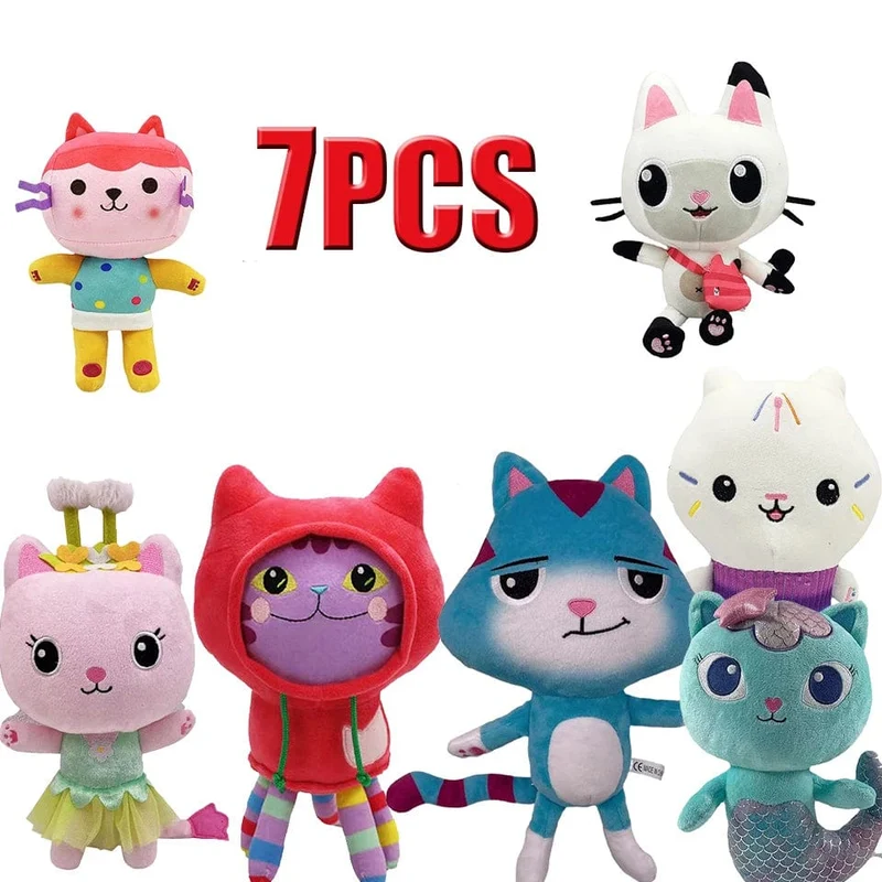 25cm 7-teiliges Gabby Puppenhaus Plüschtier Cartoon Stofftier Meerjungfrau Katze Meerjungfrau Plüschpuppe Kinder Weihnachtsgeschenk