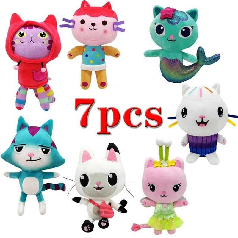 25cm 7-teiliges Gabby Puppenhaus Plüschtier Cartoon Stofftier Meerjungfrau Katze Meerjungfrau Plüschpuppe Kinder Weihnachtsgeschenk