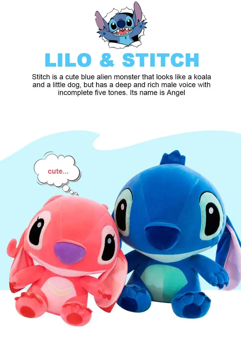 60 cm Riesen Disney Lilo & Stitch Paar Modelle Cartoon Gefüllte Plüsch Anime Plushs Baby Spielzeug Anhänger Spielzeug Kawaii Kinder Geburtstag Geschenk