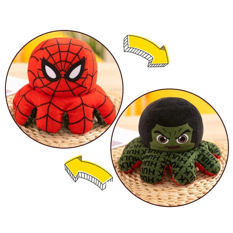 Marvel-Plüschpuppe, Avengers: Endgame, Spiderman, Iron Man, Captain America, Hulk, Thanos, Octopus, Plüsch-Cartoon-Spielzeug, das umgedreht werden kann, Geschenk für Kinder