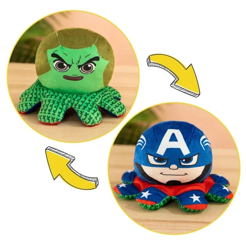 Marvel-Plüschpuppe, Avengers: Endgame, Spiderman, Iron Man, Captain America, Hulk, Thanos, Octopus, Plüsch-Cartoon-Spielzeug, das umgedreht werden kann, Geschenk für Kinder
