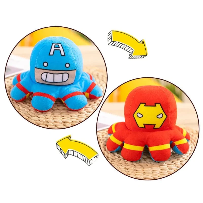Marvel-Plüschpuppe, Avengers: Endgame, Spiderman, Iron Man, Captain America, Hulk, Thanos, Octopus, Plüsch-Cartoon-Spielzeug, das umgedreht werden kann, Geschenk für Kinder