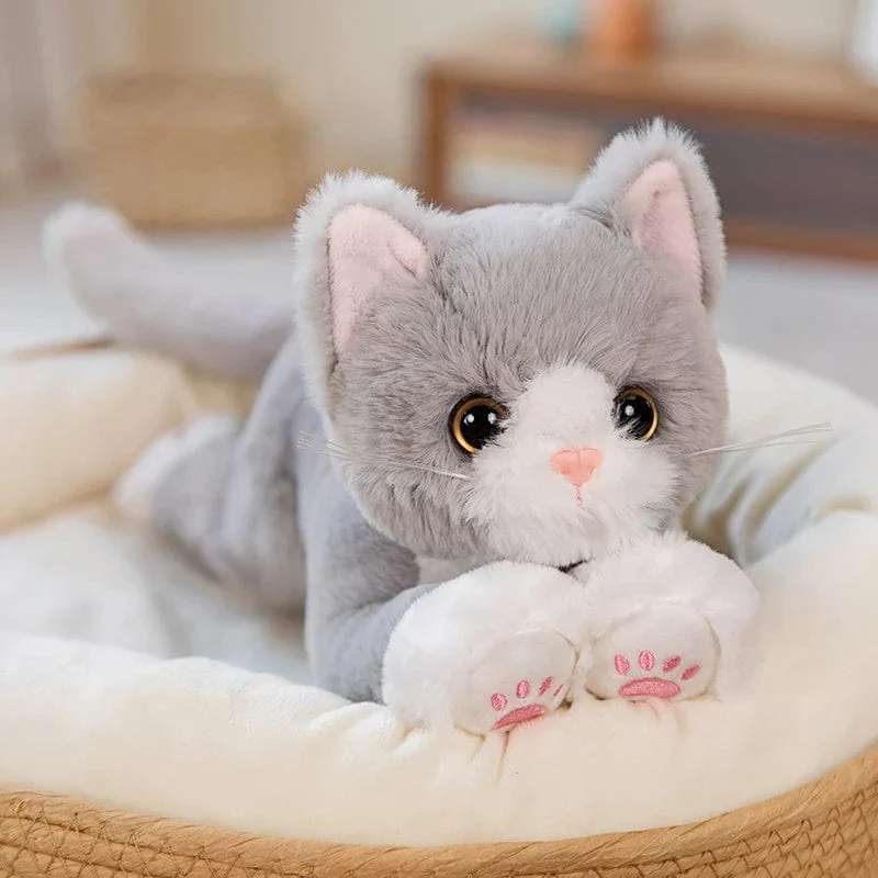 53CM Niedlich Simulierte Katze Puppe Plüsch Spielzeug Gefüllte Weiche Tier Plüsch weiß Grau Kätzchen Kissen Kinder Mädchen Geburtstag Geschenk Haustier Spielzeug Deco