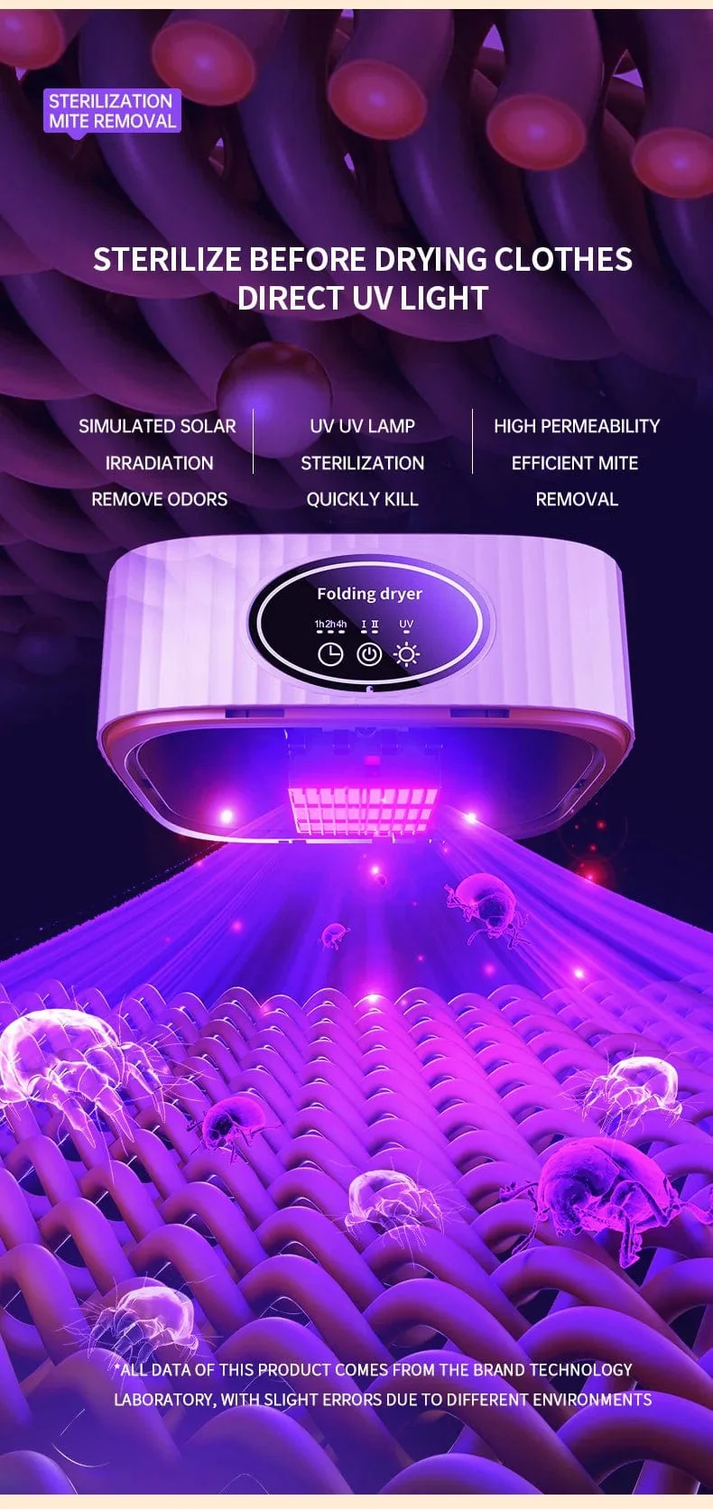 Gefalteter elektrischer Wäschetrockner, intelligenter Wäscheständer, zum Aufhängen, UV-Trockner, tragbarer Warmlufttrockner für unterwegs, 220 V/110 V, für zu Hause
