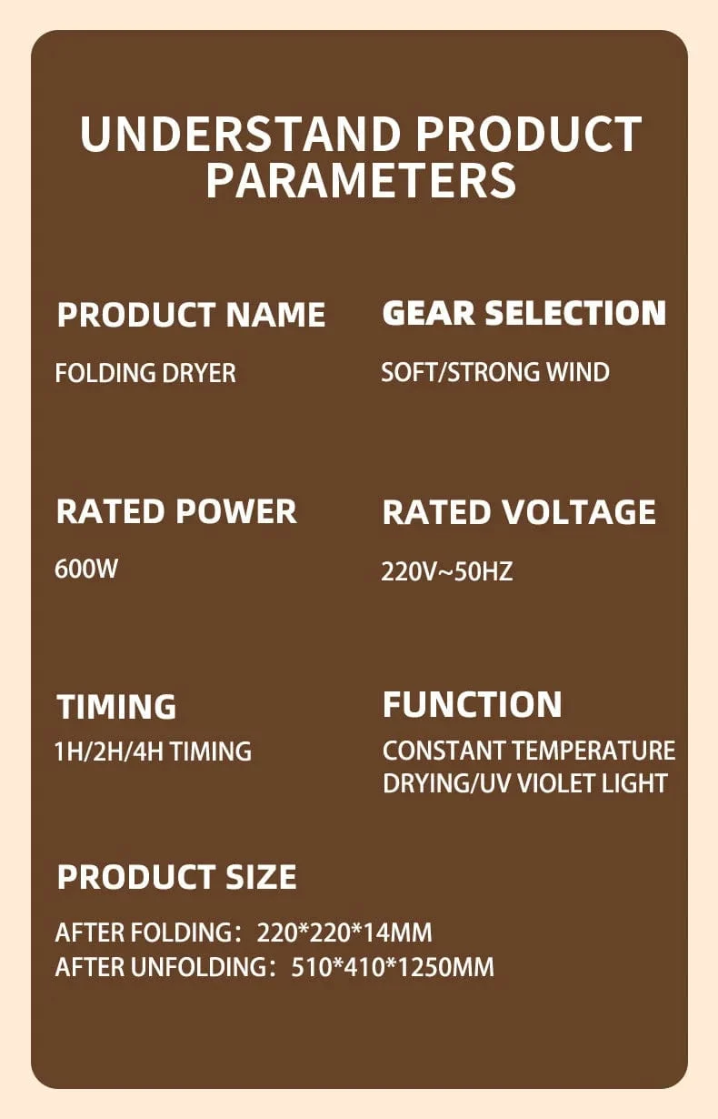 Gefalteter elektrischer Wäschetrockner, intelligenter Wäscheständer, zum Aufhängen, UV-Trockner, tragbarer Warmlufttrockner für unterwegs, 220 V/110 V, für zu Hause