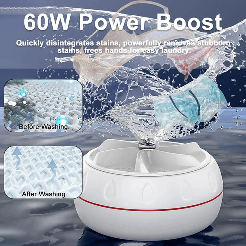 60W Mini-Waschmaschine, tragbare USB-rotierende Turbo-Obstwaschmaschine, Ultraschall-Geschirrspüler für Zuhause, Küche, Reisekleidung
