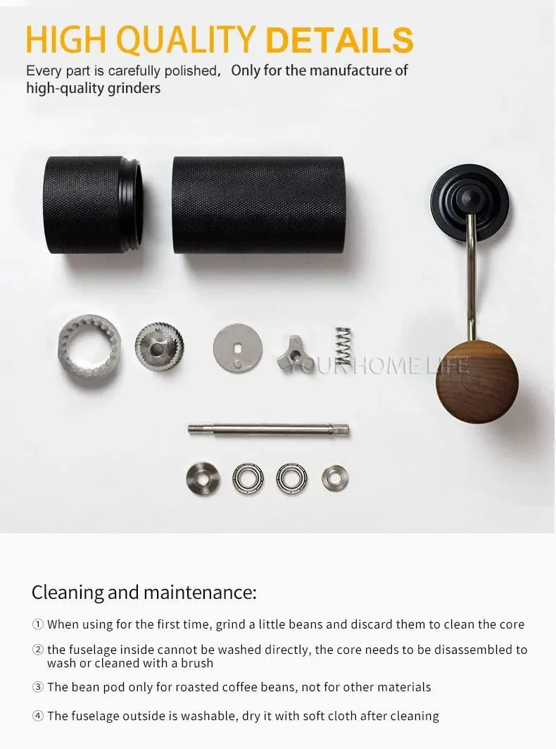 Manuelle Kaffeemühle aus Edelstahl, verstellbares Handmahlwerk, Kaffeebohnenmühle, manuelles Mahlwerk für Aeropress Espresso French Press