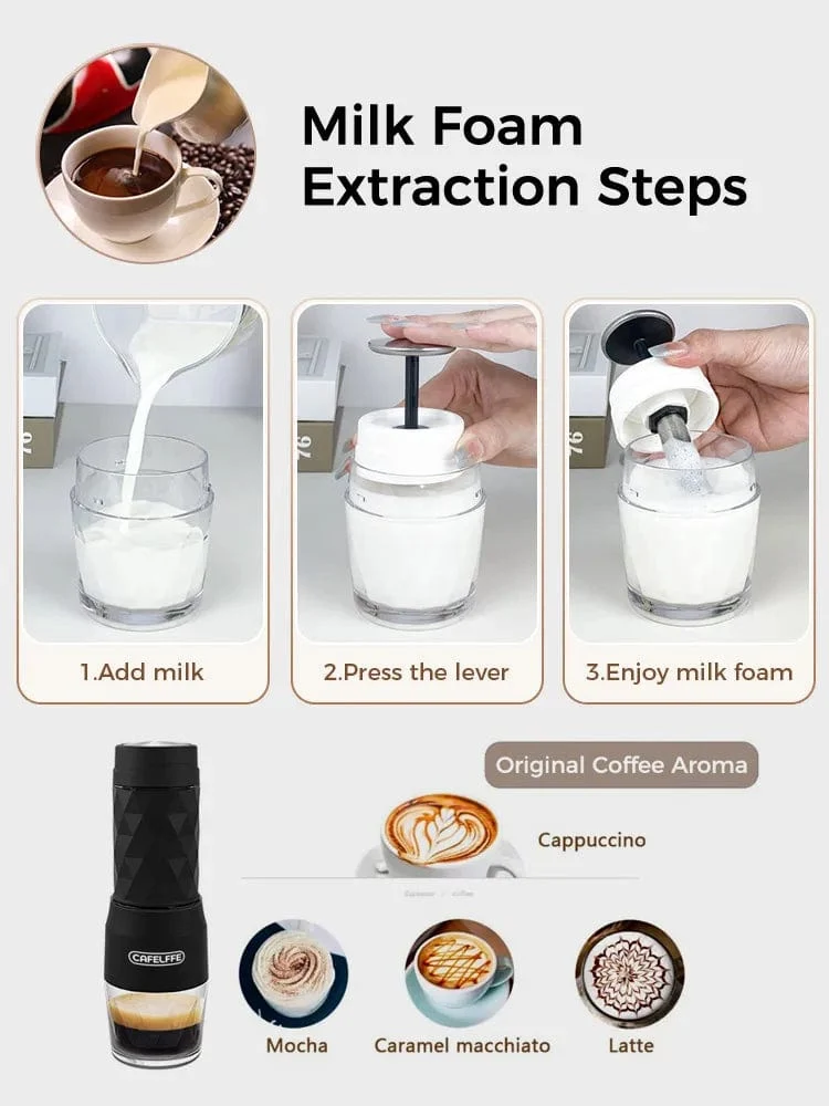 Cafelffe 3-in-1 tragbare Kaffeemaschine, Heiß-/Kaltwasser, manuelle Espressomaschine für Kapseln und gemahlenen Kaffee, Handpresse, Brüher, Wandern, Reisen