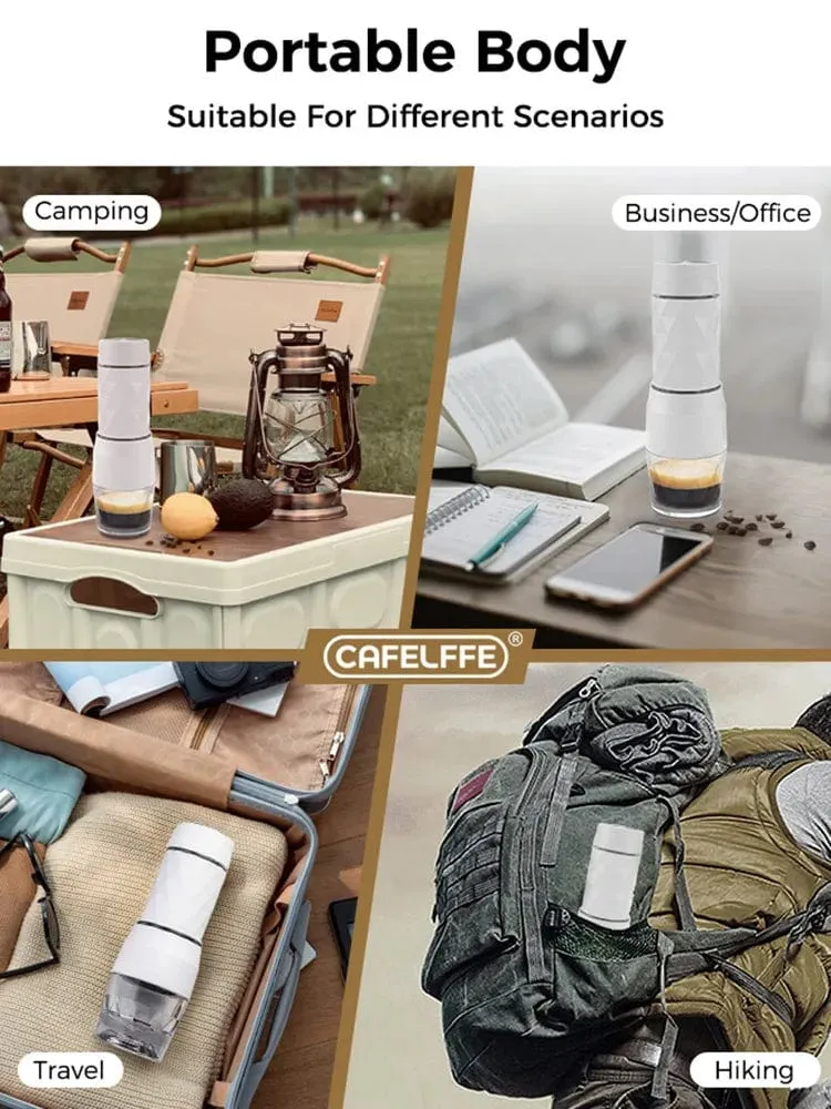 Cafelffe 3-in-1 tragbare Kaffeemaschine, Heiß-/Kaltwasser, manuelle Espressomaschine für Kapseln und gemahlenen Kaffee, Handpresse, Brüher, Wandern, Reisen