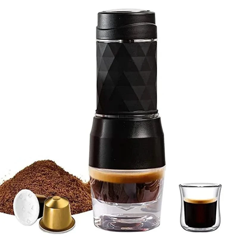 Cafelffe 3-in-1 tragbare Kaffeemaschine, Heiß-/Kaltwasser, manuelle Espressomaschine für Kapseln und gemahlenen Kaffee, Handpresse, Brüher, Wandern, Reisen