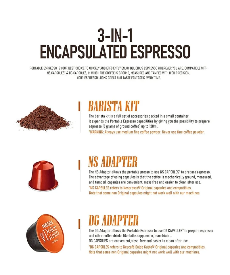 Cafelffe 3-in-1 tragbare Kaffeemaschine, Heiß-/Kaltwasser, manuelle Espressomaschine für Kapseln und gemahlenen Kaffee, Handpresse, Brüher, Wandern, Reisen