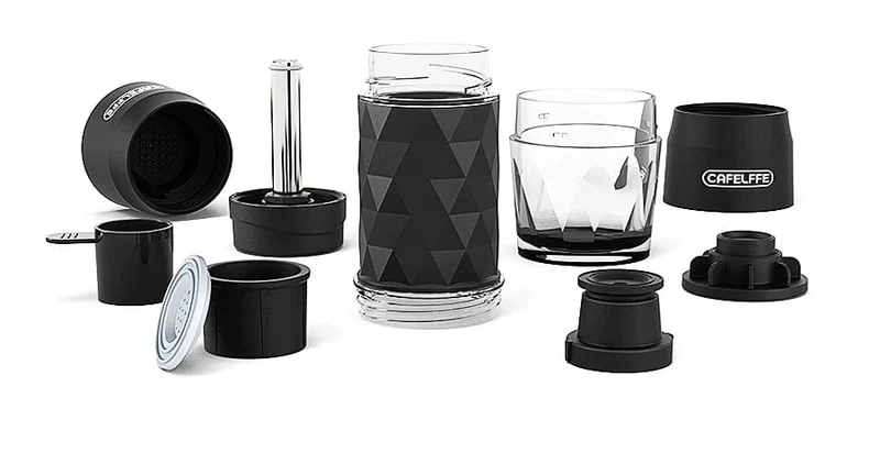 Cafelffe 3-in-1 tragbare Kaffeemaschine, Heiß-/Kaltwasser, manuelle Espressomaschine für Kapseln und gemahlenen Kaffee, Handpresse, Brüher, Wandern, Reisen