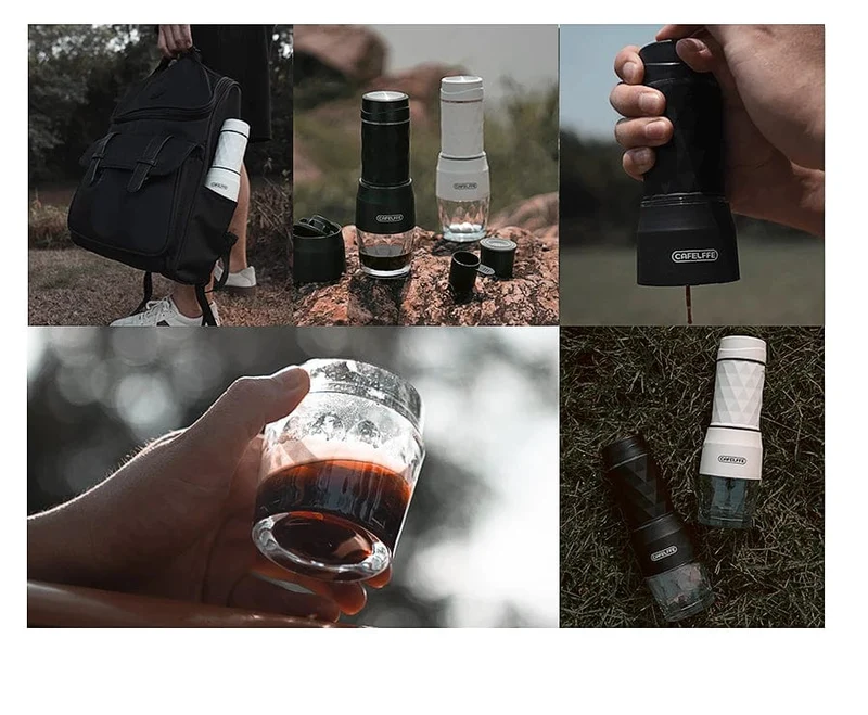 Cafelffe 3-in-1 tragbare Kaffeemaschine, Heiß-/Kaltwasser, manuelle Espressomaschine für Kapseln und gemahlenen Kaffee, Handpresse, Brüher, Wandern, Reisen