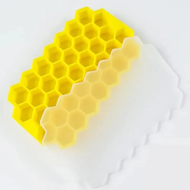 Eiswürfelschalen mit Wabenstruktur und 37 Mulden, wiederverwendbare Eiswürfelform aus Silikon, BPA-frei, Eiswürfelbereiter mit abnehmbaren Deckeln
