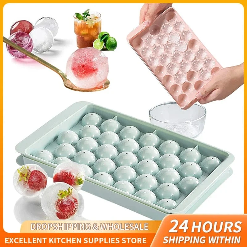 33 Eiswürfelschalen für den Gefrierschrank, Eisballform, Mini-Kreis, runde Eiswürfelform mit Deckel, Herstellung von PCs für Cocktails und Whisky