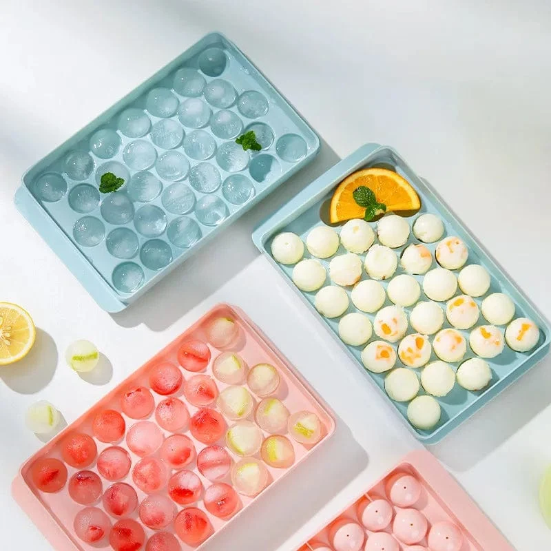 33 Eiswürfelschalen für den Gefrierschrank, Eisballform, Mini-Kreis, runde Eiswürfelform mit Deckel, Herstellung von PCs für Cocktails und Whisky