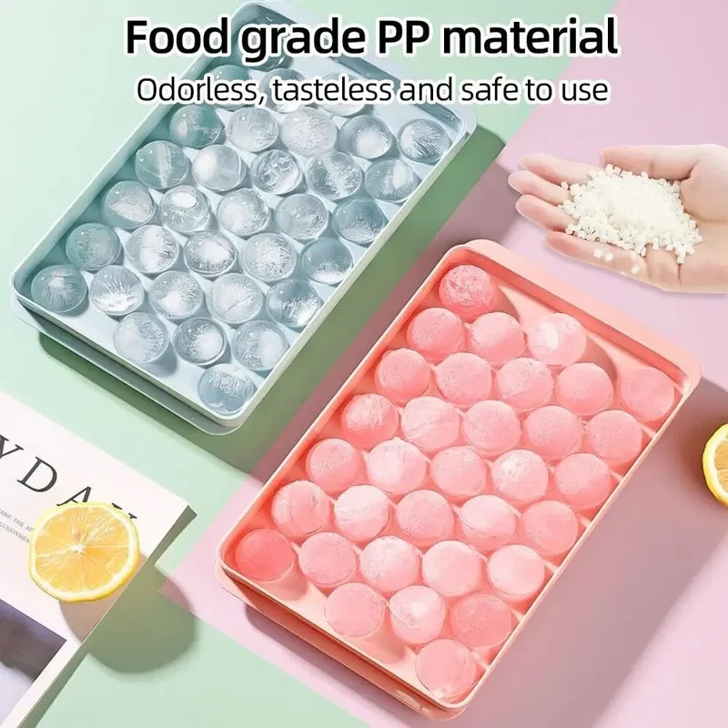 33 Eiswürfelschalen für den Gefrierschrank, Eisballform, Mini-Kreis, runde Eiswürfelform mit Deckel, Herstellung von PCs für Cocktails und Whisky