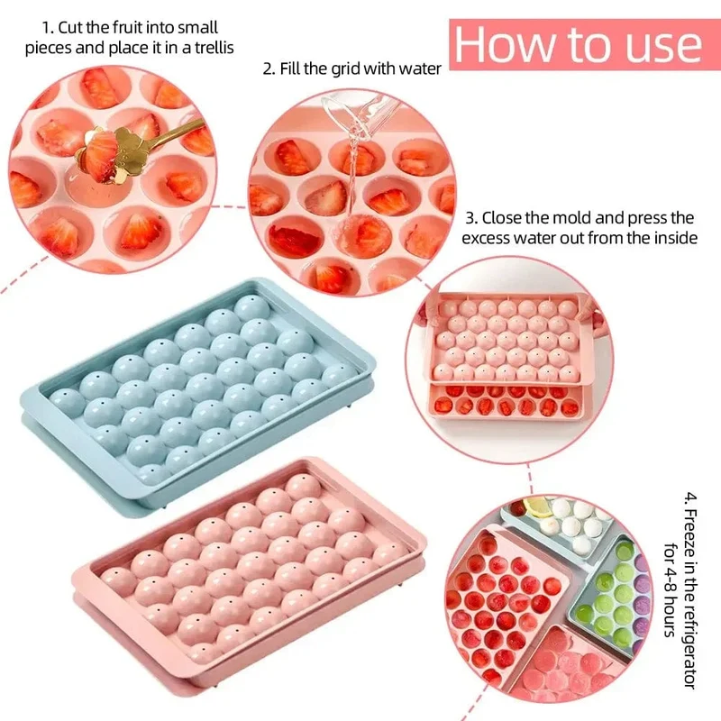 33 Eiswürfelschalen für den Gefrierschrank, Eisballform, Mini-Kreis, runde Eiswürfelform mit Deckel, Herstellung von PCs für Cocktails und Whisky