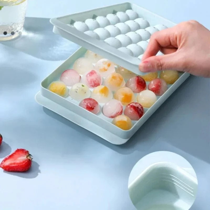 33 Eiswürfelschalen für den Gefrierschrank, Eisballform, Mini-Kreis, runde Eiswürfelform mit Deckel, Herstellung von PCs für Cocktails und Whisky