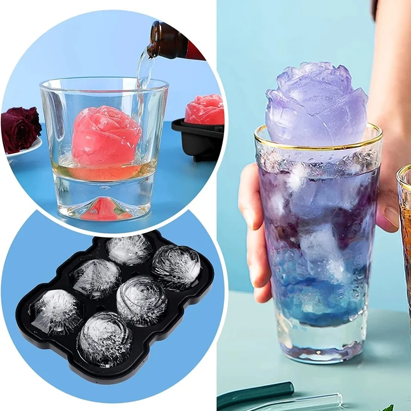 Eiswürfelform in Diamantrosenform, lebensmittelechtes Silikon, quadratisch, rund, Eiswürfelform, hochwertige Form für die Getränkezubereitung in Bars