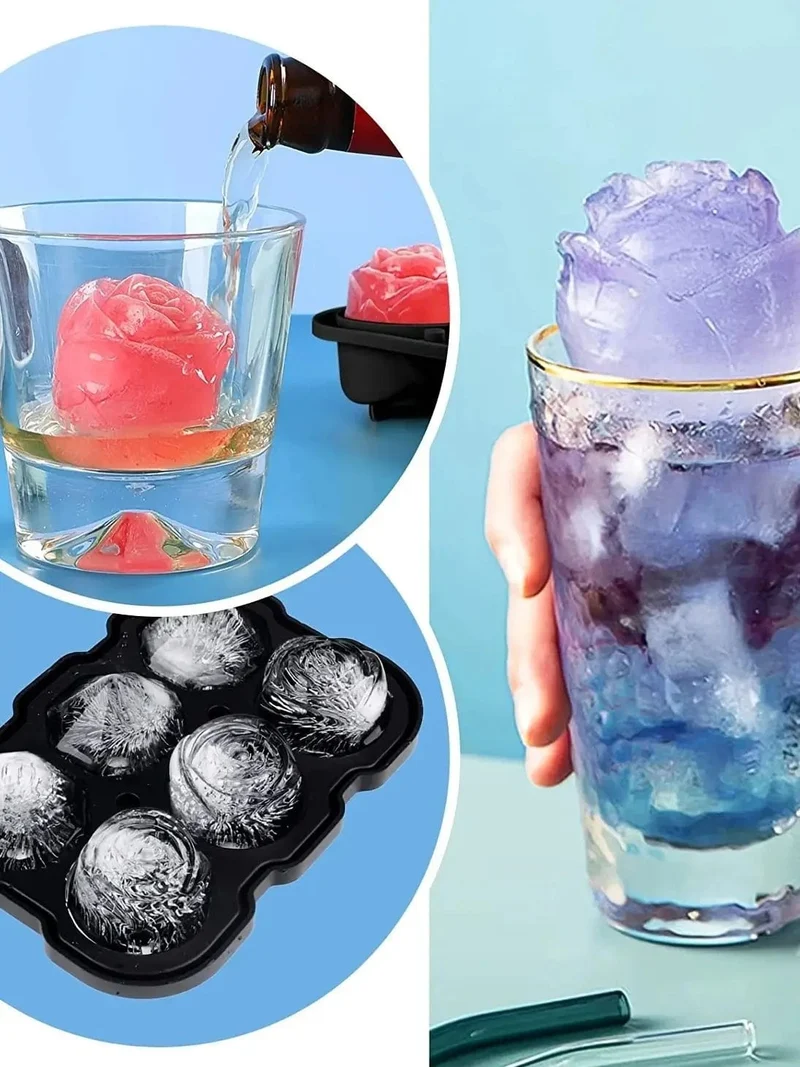 Eiswürfelform in Diamantrosenform, lebensmittelechtes Silikon, quadratisch, rund, Eiswürfelform, hochwertige Form für die Getränkezubereitung in Bars