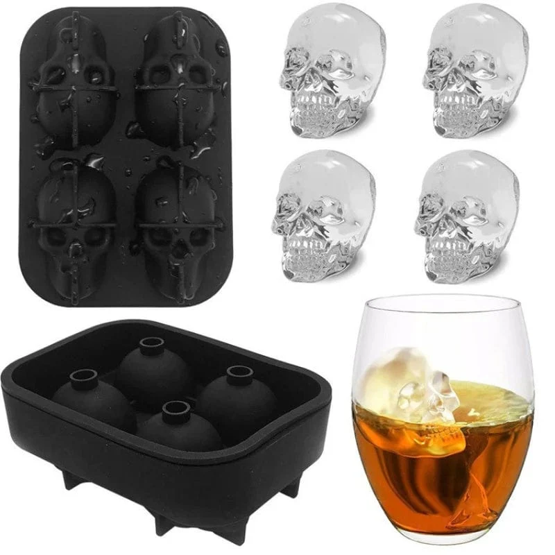 3D Totenkopf Silikonform Eiswürfelschale Form Eiswürfelbereiter Eisballform Whisky Wein Cocktail Eiswürfelform Eisballform