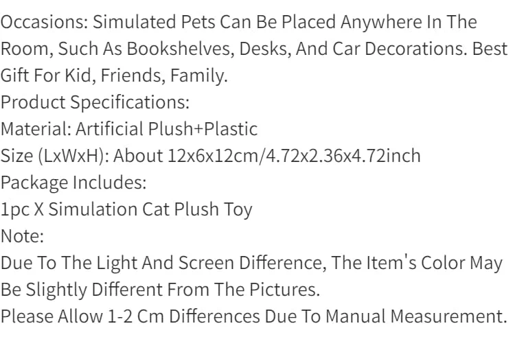 Süße Simulation Katze Plüsch Spielzeug Weiche Angefüllte Kätzchen Modell Gefälschte Katze Realistische Tiere Für Kinder Mädchen Geburtstag Valentinstag Geschenk