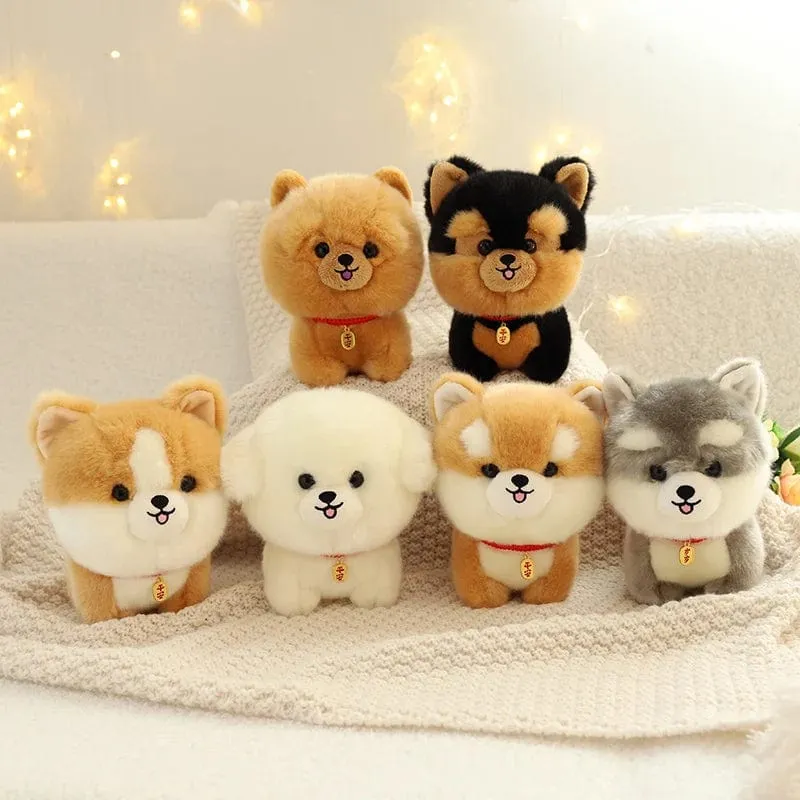 ZU Kawaii Teddy Pets Lebensechte flauschige Welpen-Weichpuppe Süße kleine Chow Pomeranian Corgi Yorkie Plüschtiere mit Charm-Geschenk für Mädchen