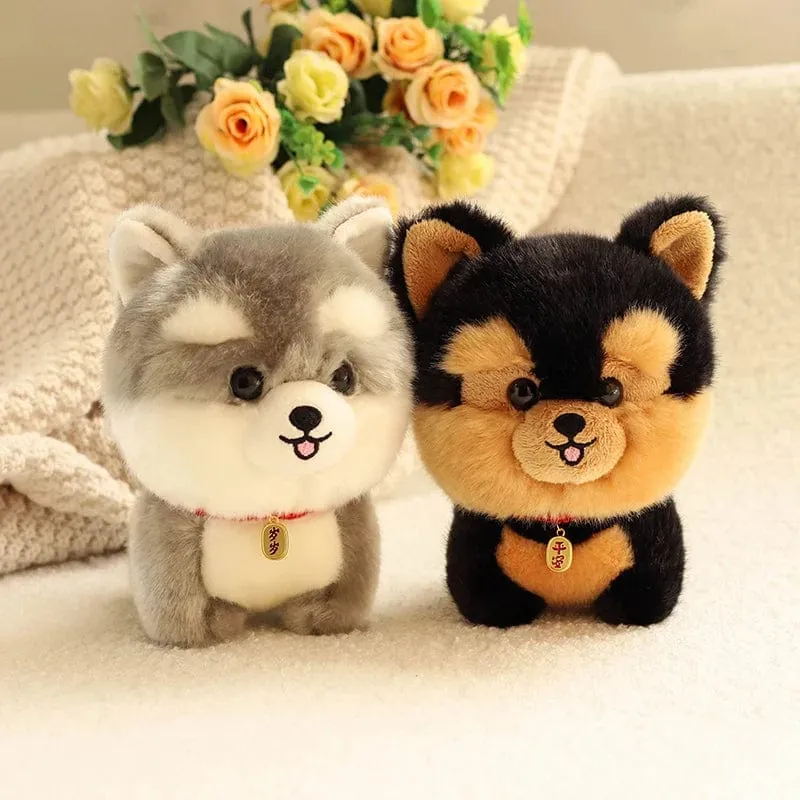 ZU Kawaii Teddy Pets Lebensechte flauschige Welpen-Weichpuppe Süße kleine Chow Pomeranian Corgi Yorkie Plüschtiere mit Charm-Geschenk für Mädchen
