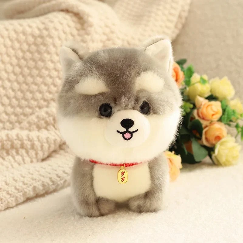 ZU Kawaii Teddy Pets Lebensechte flauschige Welpen-Weichpuppe Süße kleine Chow Pomeranian Corgi Yorkie Plüschtiere mit Charm-Geschenk für Mädchen