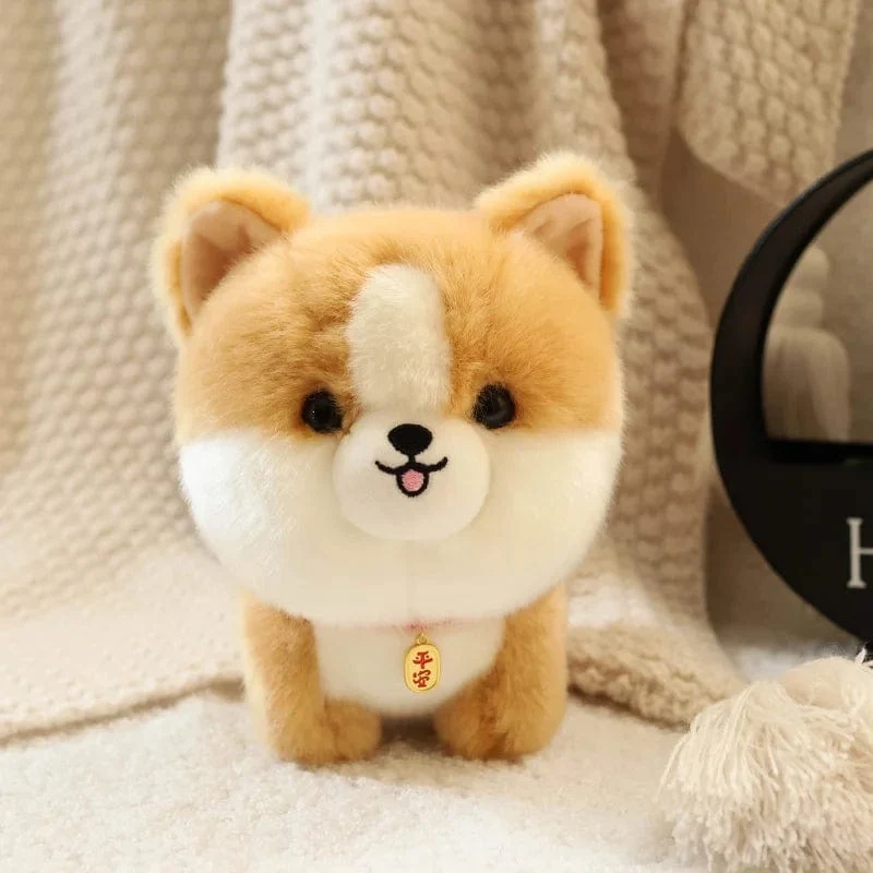 ZU Kawaii Teddy Pets Lebensechte flauschige Welpen-Weichpuppe Süße kleine Chow Pomeranian Corgi Yorkie Plüschtiere mit Charm-Geschenk für Mädchen