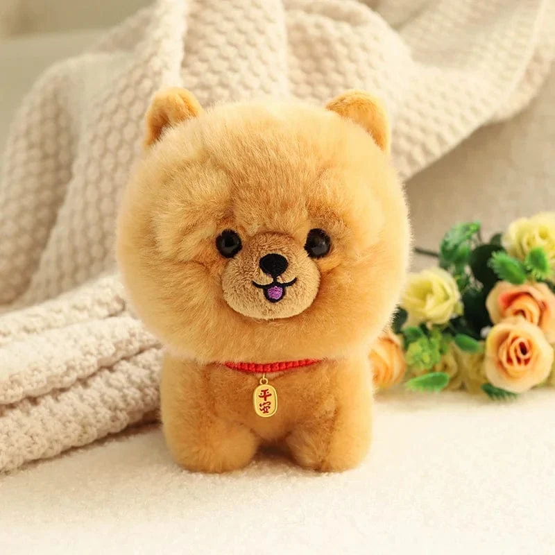 ZU Kawaii Teddy Pets Lebensechte flauschige Welpen-Weichpuppe Süße kleine Chow Pomeranian Corgi Yorkie Plüschtiere mit Charm-Geschenk für Mädchen