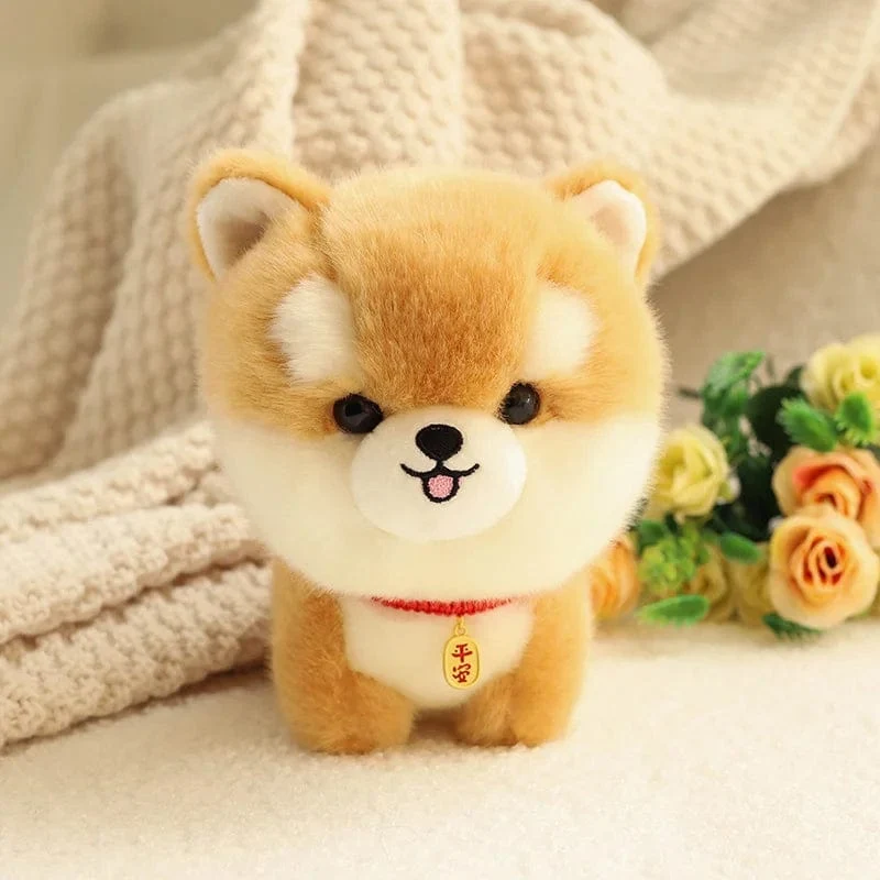 ZU Kawaii Teddy Pets Lebensechte flauschige Welpen-Weichpuppe Süße kleine Chow Pomeranian Corgi Yorkie Plüschtiere mit Charm-Geschenk für Mädchen