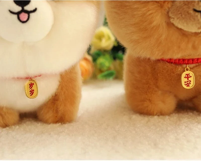 ZU Kawaii Teddy Pets Lebensechte flauschige Welpen-Weichpuppe Süße kleine Chow Pomeranian Corgi Yorkie Plüschtiere mit Charm-Geschenk für Mädchen