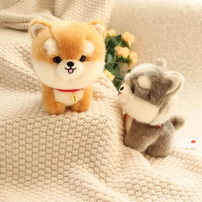 ZU Kawaii Teddy Pets Lebensechte flauschige Welpen-Weichpuppe Süße kleine Chow Pomeranian Corgi Yorkie Plüschtiere mit Charm-Geschenk für Mädchen