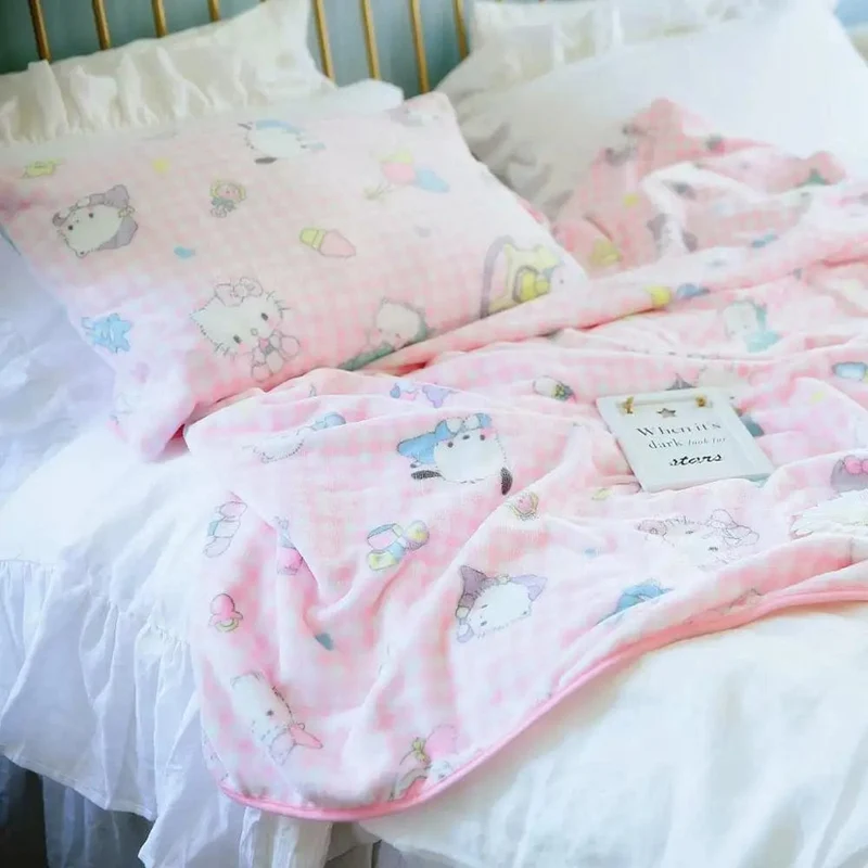 Cartoon Hello Kitty Plüschdecke Anime Flanell Kissenbezug Kawaii Sanrio Zimmerdekor Nickerchen Klimaanlage QuiltFeines Geschenk für Mädchen
