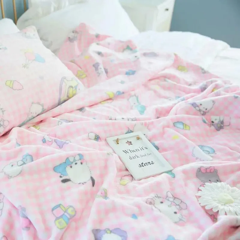 Cartoon Hello Kitty Plüschdecke Anime Flanell Kissenbezug Kawaii Sanrio Zimmerdekor Nickerchen Klimaanlage QuiltFeines Geschenk für Mädchen
