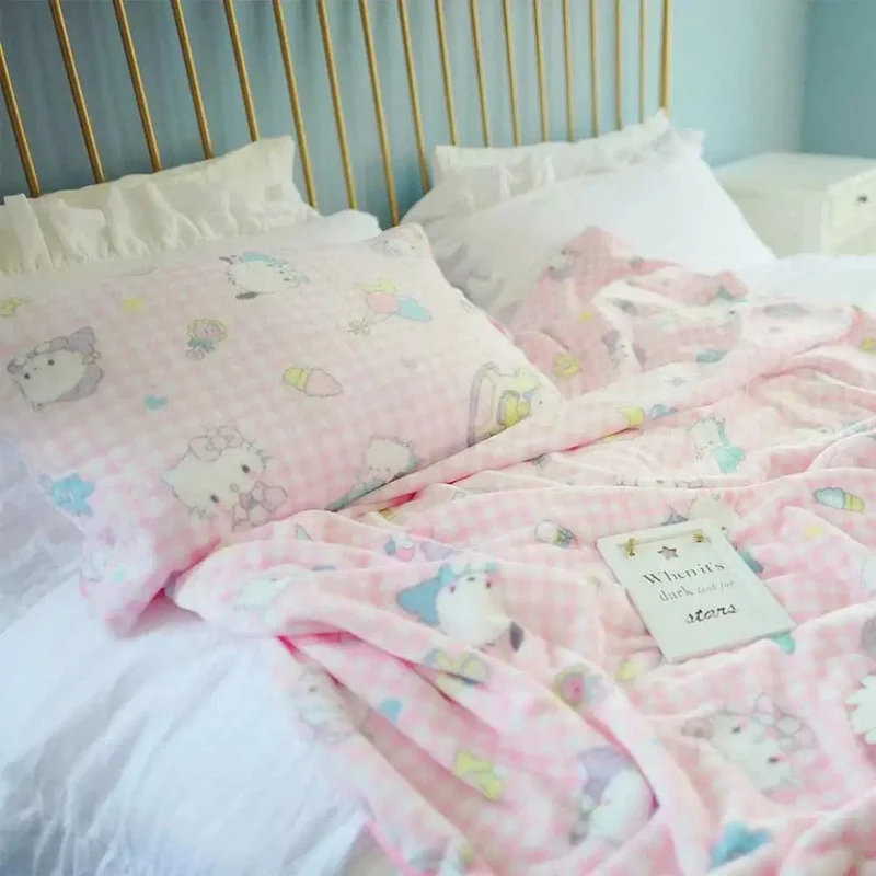 Cartoon Hello Kitty Plüschdecke Anime Flanell Kissenbezug Kawaii Sanrio Zimmerdekor Nickerchen Klimaanlage QuiltFeines Geschenk für Mädchen
