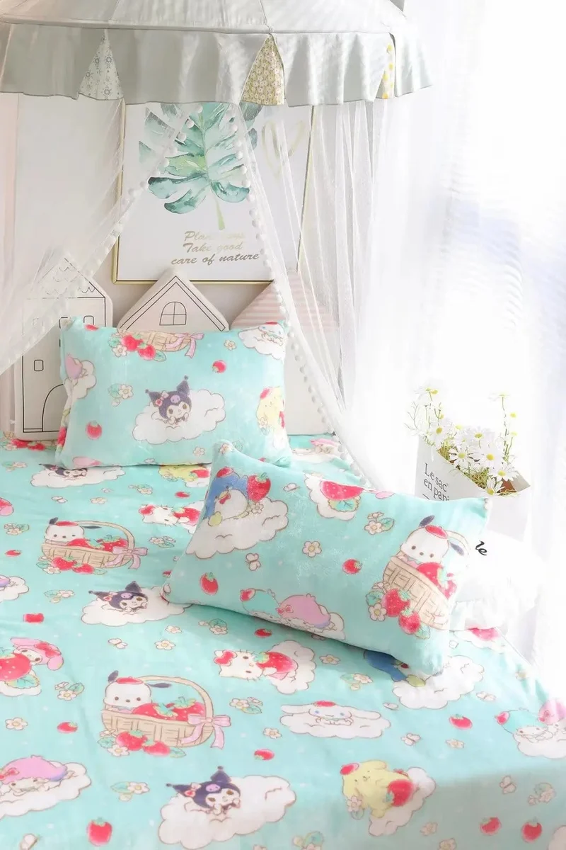 Cartoon Hello Kitty Plüschdecke Anime Flanell Kissenbezug Kawaii Sanrio Zimmerdekor Nickerchen Klimaanlage QuiltFeines Geschenk für Mädchen