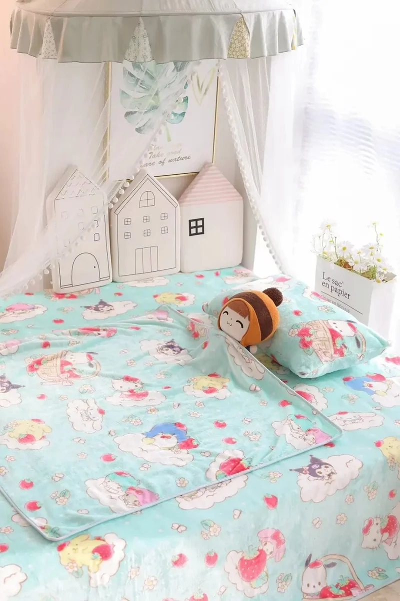 Cartoon Hello Kitty Plüschdecke Anime Flanell Kissenbezug Kawaii Sanrio Zimmerdekor Nickerchen Klimaanlage QuiltFeines Geschenk für Mädchen