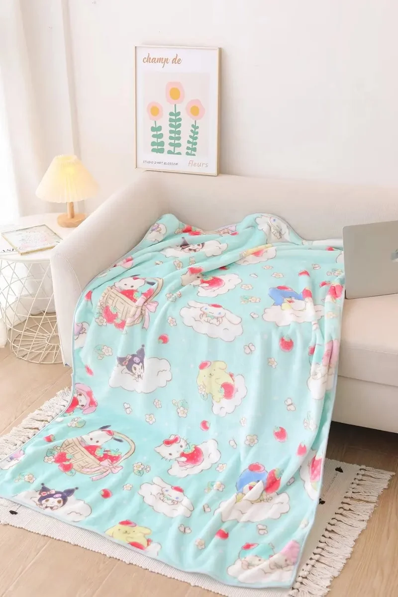 Cartoon Hello Kitty Plüschdecke Anime Flanell Kissenbezug Kawaii Sanrio Zimmerdekor Nickerchen Klimaanlage QuiltFeines Geschenk für Mädchen