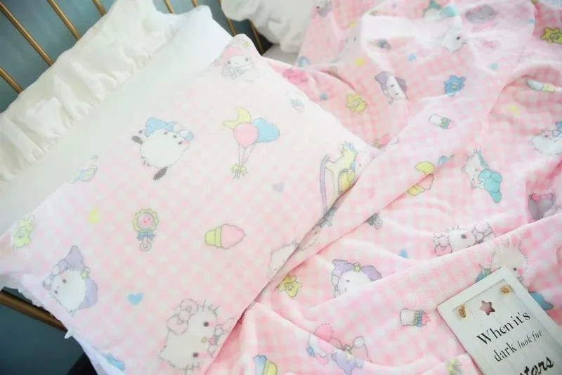 Cartoon Hello Kitty Plüschdecke Anime Flanell Kissenbezug Kawaii Sanrio Zimmerdekor Nickerchen Klimaanlage QuiltFeines Geschenk für Mädchen