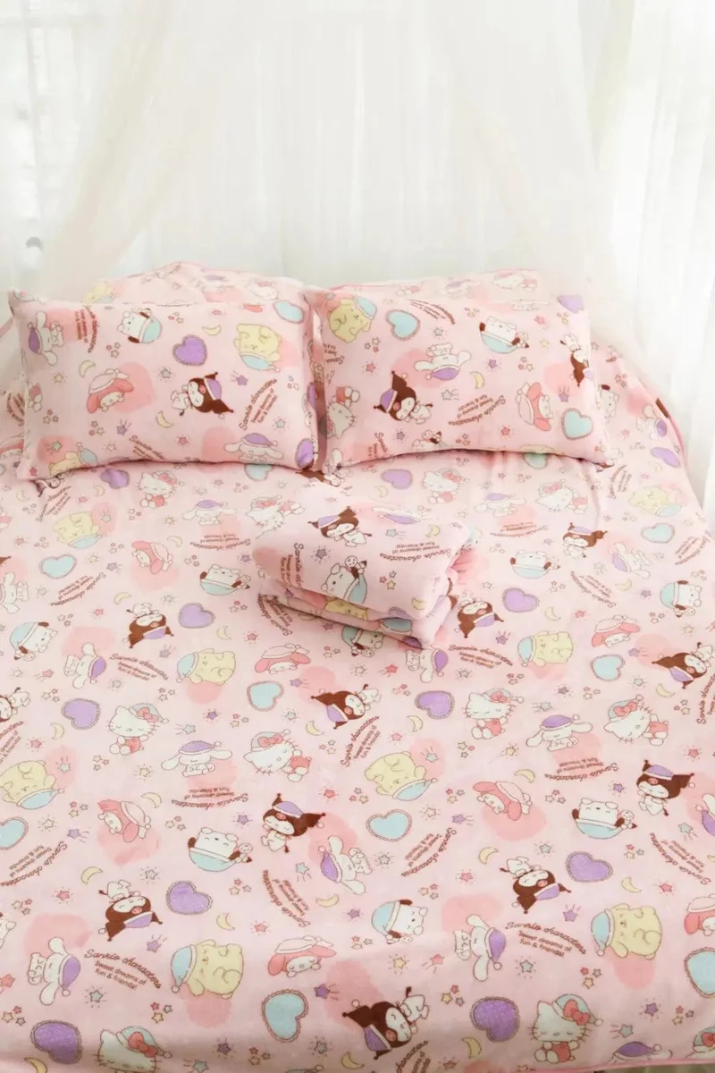 Cartoon Hello Kitty Plüschdecke Anime Flanell Kissenbezug Kawaii Sanrio Zimmerdekor Nickerchen Klimaanlage QuiltFeines Geschenk für Mädchen