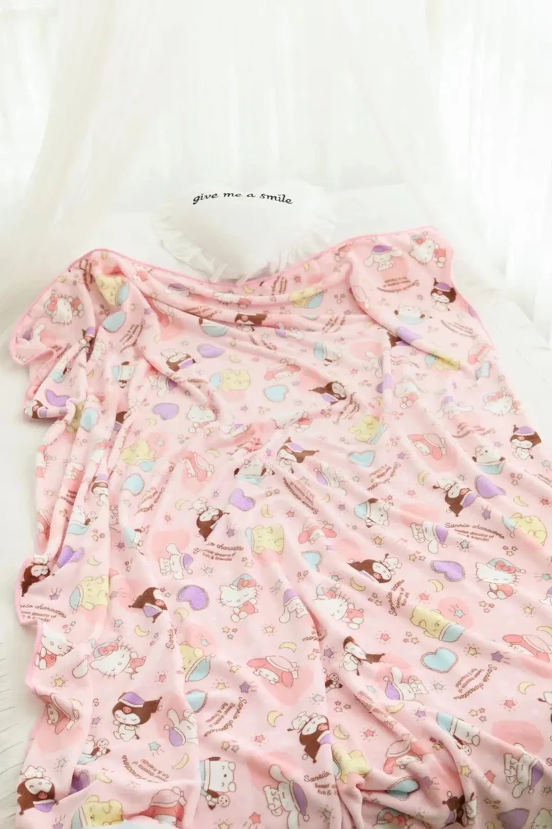 Cartoon Hello Kitty Plüschdecke Anime Flanell Kissenbezug Kawaii Sanrio Zimmerdekor Nickerchen Klimaanlage QuiltFeines Geschenk für Mädchen