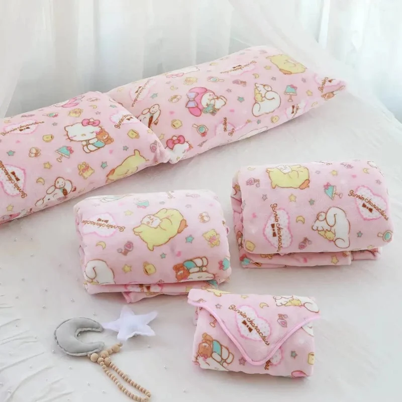 Cartoon Hello Kitty Plüschdecke Anime Flanell Kissenbezug Kawaii Sanrio Zimmerdekor Nickerchen Klimaanlage QuiltFeines Geschenk für Mädchen