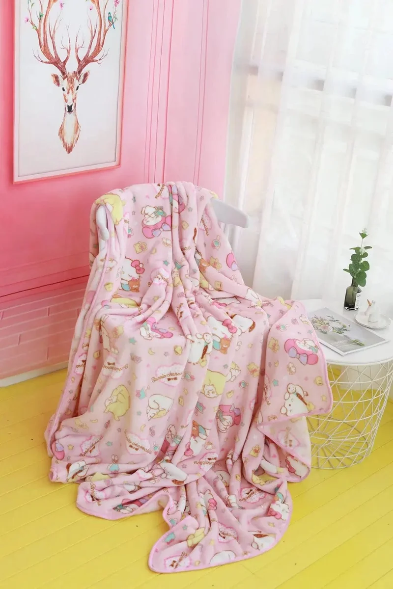 Cartoon Hello Kitty Plüschdecke Anime Flanell Kissenbezug Kawaii Sanrio Zimmerdekor Nickerchen Klimaanlage QuiltFeines Geschenk für Mädchen