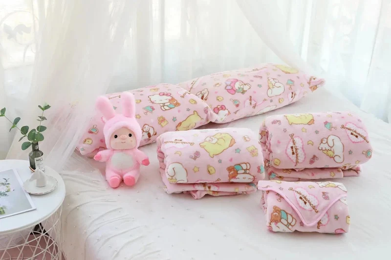 Cartoon Hello Kitty Plüschdecke Anime Flanell Kissenbezug Kawaii Sanrio Zimmerdekor Nickerchen Klimaanlage QuiltFeines Geschenk für Mädchen