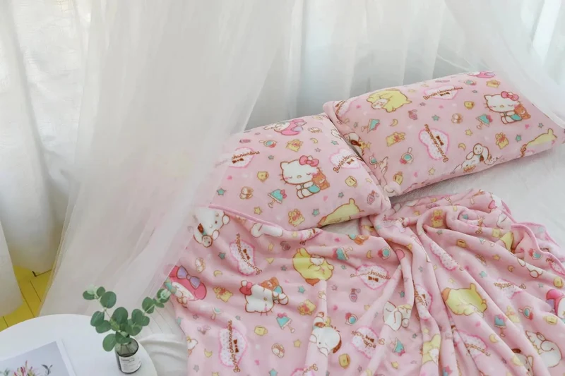 Cartoon Hello Kitty Plüschdecke Anime Flanell Kissenbezug Kawaii Sanrio Zimmerdekor Nickerchen Klimaanlage QuiltFeines Geschenk für Mädchen