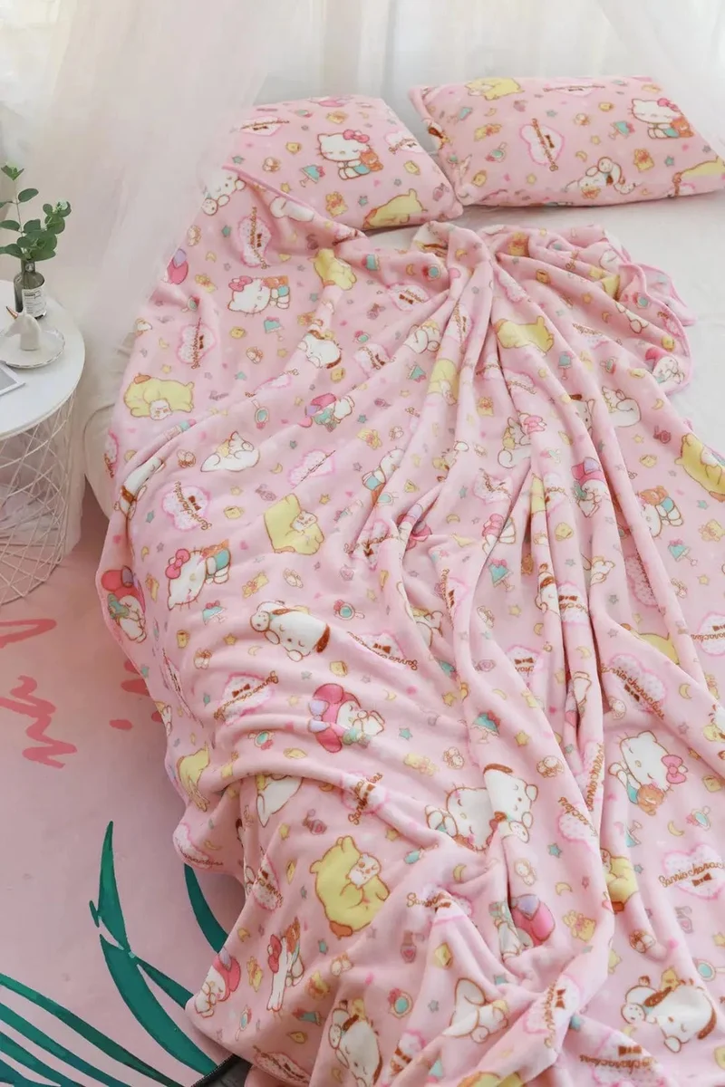 Cartoon Hello Kitty Plüschdecke Anime Flanell Kissenbezug Kawaii Sanrio Zimmerdekor Nickerchen Klimaanlage QuiltFeines Geschenk für Mädchen