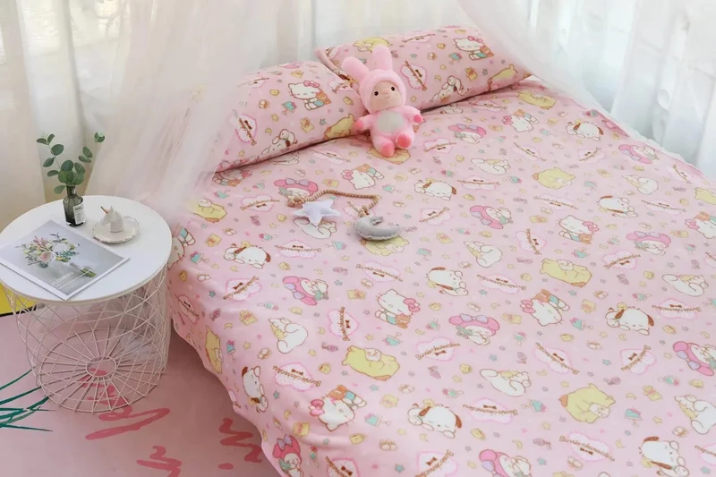 Cartoon Hello Kitty Plüschdecke Anime Flanell Kissenbezug Kawaii Sanrio Zimmerdekor Nickerchen Klimaanlage QuiltFeines Geschenk für Mädchen